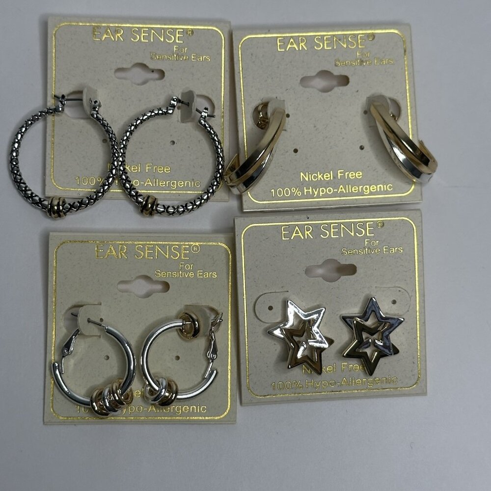 NEW LOT X 4 Ear Sense Nickel-Free Hypo Allergenic Two Tone Earrings TEACHER GIFT